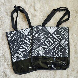 Lululemon Large Black Reusable Gift Shopping Tote Bag Lot of 2